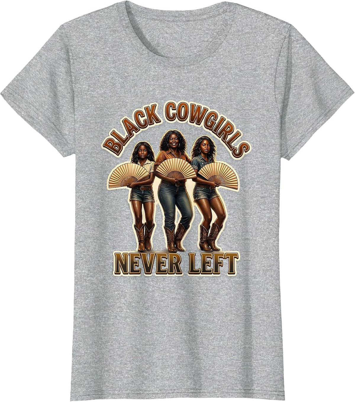 Women's Black Cowgirls Never Left Funny Line Dance Cowgirl Women T-Shirt - Heather Grey