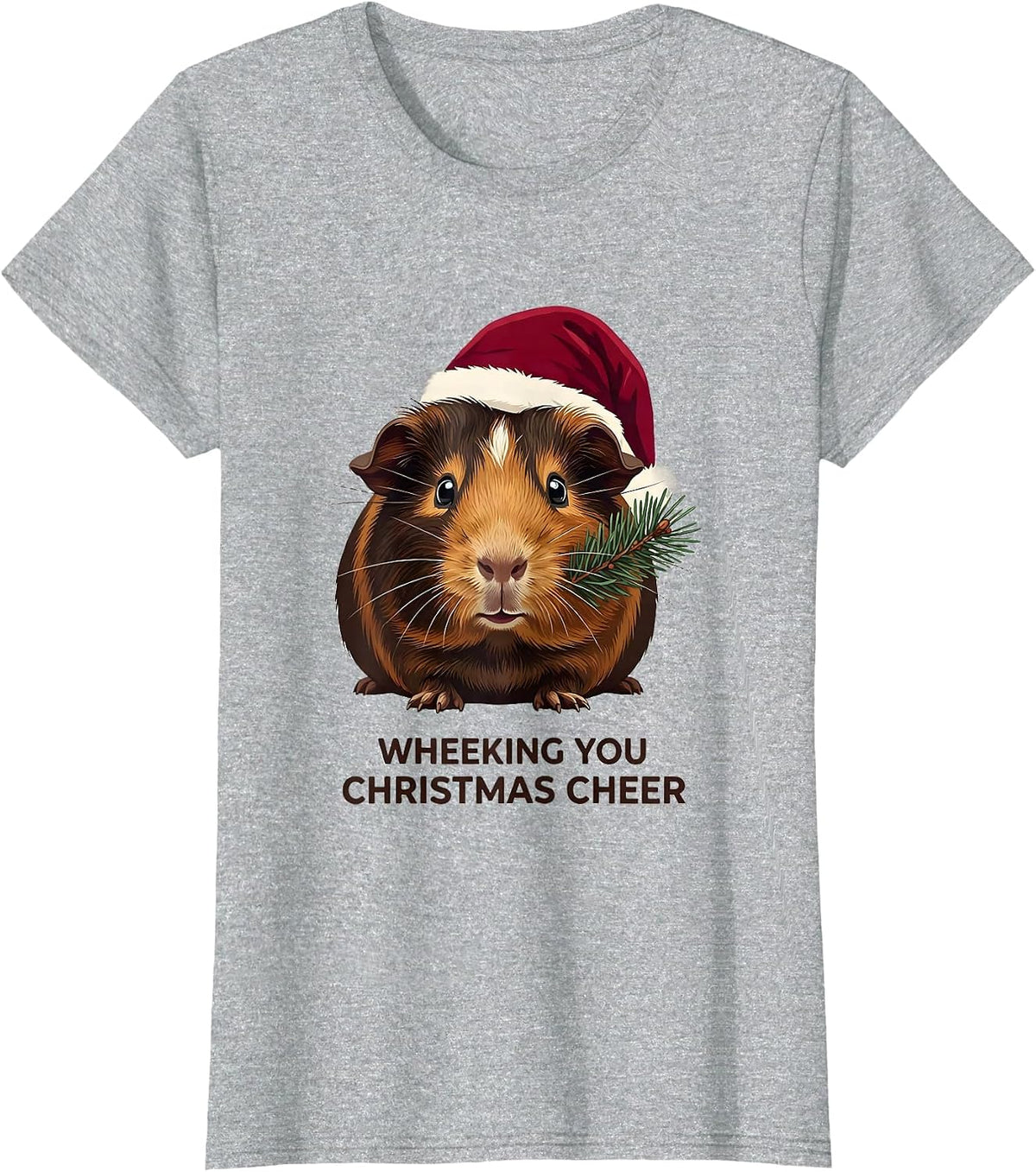 Women's Wheeking You Christmas Cheer Funny Guinea Pig Santa Hat T-Shirt - Heather Grey