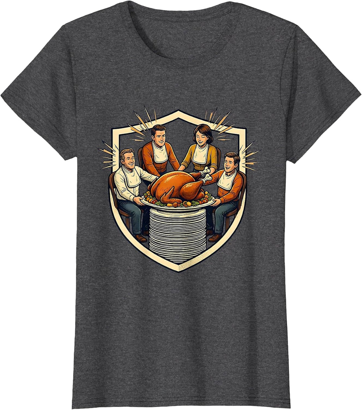 Women's Thanksgiving Turkey Crew Matching Family Dinner Humor T-Shirt - Dark Heather Grey