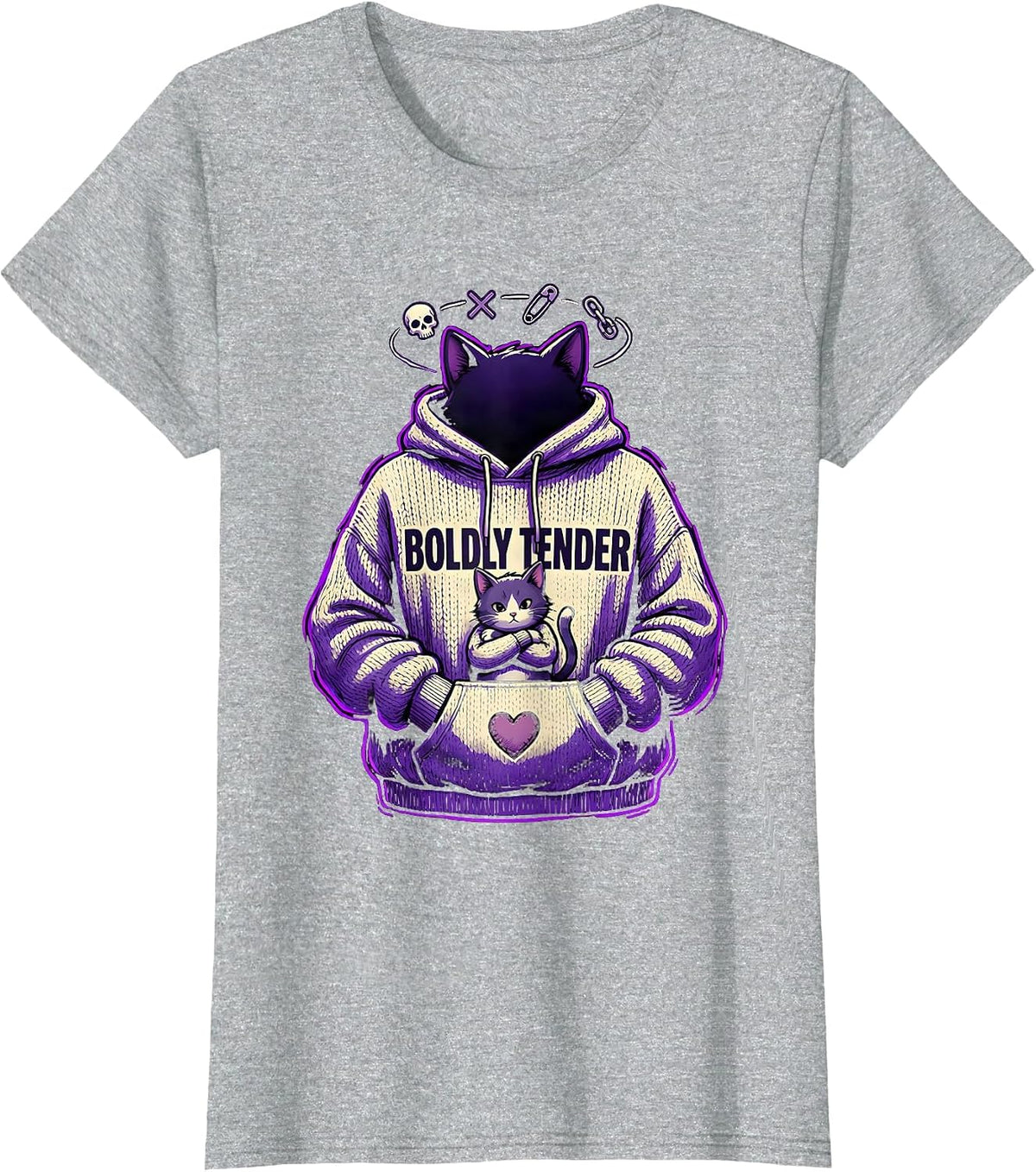 Women's Boldly Tender Emo Goth Cat Girl Alt Aesthetic Dark Cute T-Shirt - Heather Grey