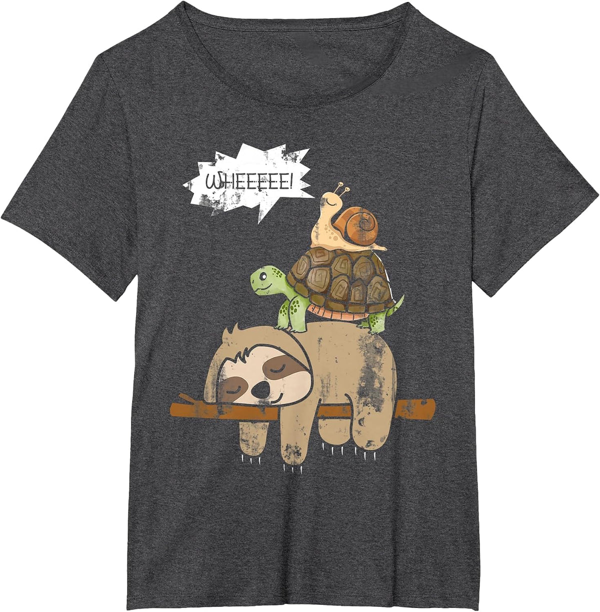 Turtle Riding A Sloth Whee Funny Sloth T-Shirt - Dark Heather Grey