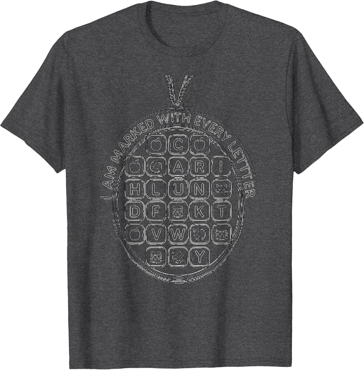 Men's I Am Marked With Every Letter Line Art Teacher Halloween T-Shirt - Dark Heather Grey