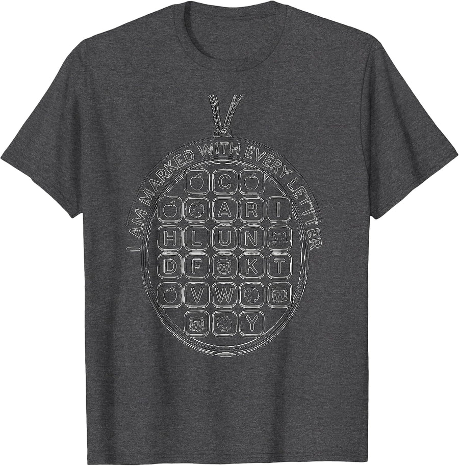 Men's I Am Marked With Every Letter Line Art Teacher Halloween T-Shirt - Dark Heather Grey