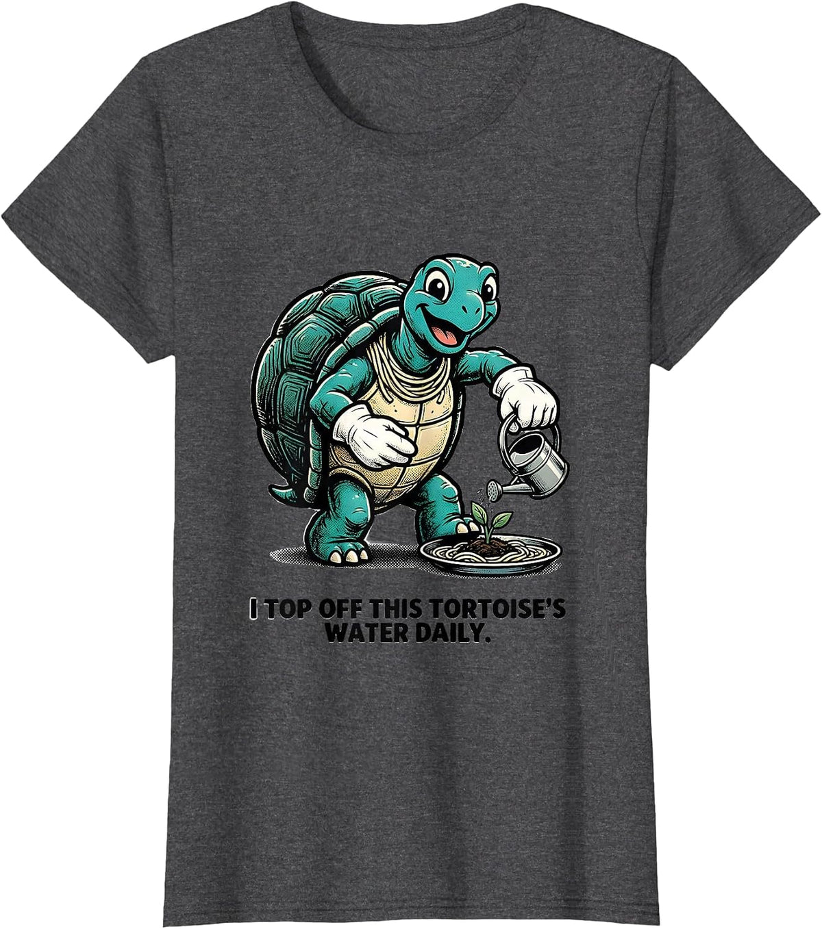 Women's I Top Off This Tortoise's Water Daily Retro Cartoon Turtle T-Shirt - Dark Heather Grey