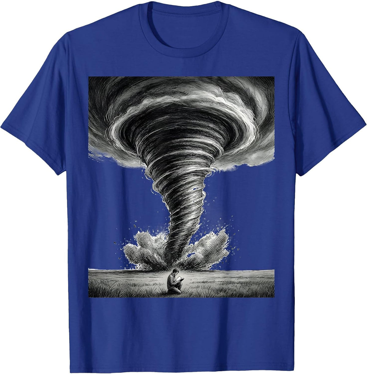 Men's Oversized Tornado Funnel Storm Chaser Meteorology Enthusiast T-Shirt - Royal Blue