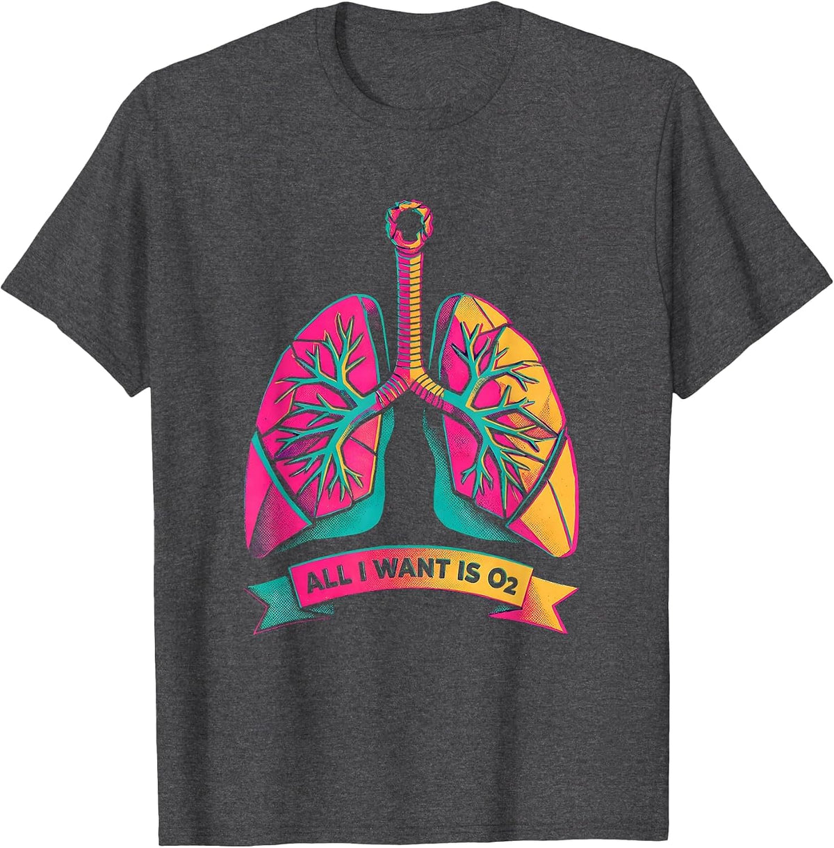 All I Want Is O2 Risograph Respiratory Therapist Christmas T-Shirt - Dark Heather Grey