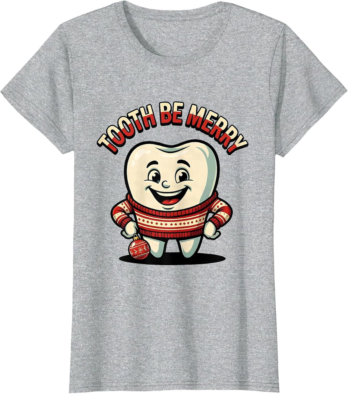 Women's Tooth Be Merry Cartoon Dental Team Christmas Halloween T-Shirt - Heather Grey