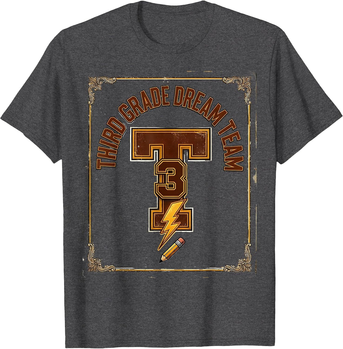 Third Grade Dream Team Retro Teacher Back To School T-Shirt - Dark Heather Grey