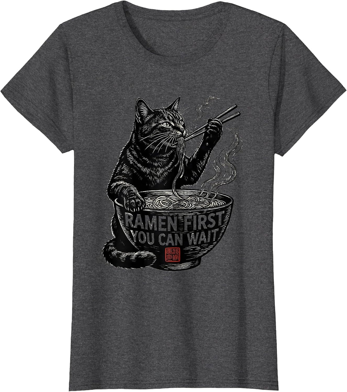 Women's Ramen First You Can Wait Funny Kawaii Cat Anime Gift T-Shirt - Dark Heather Grey