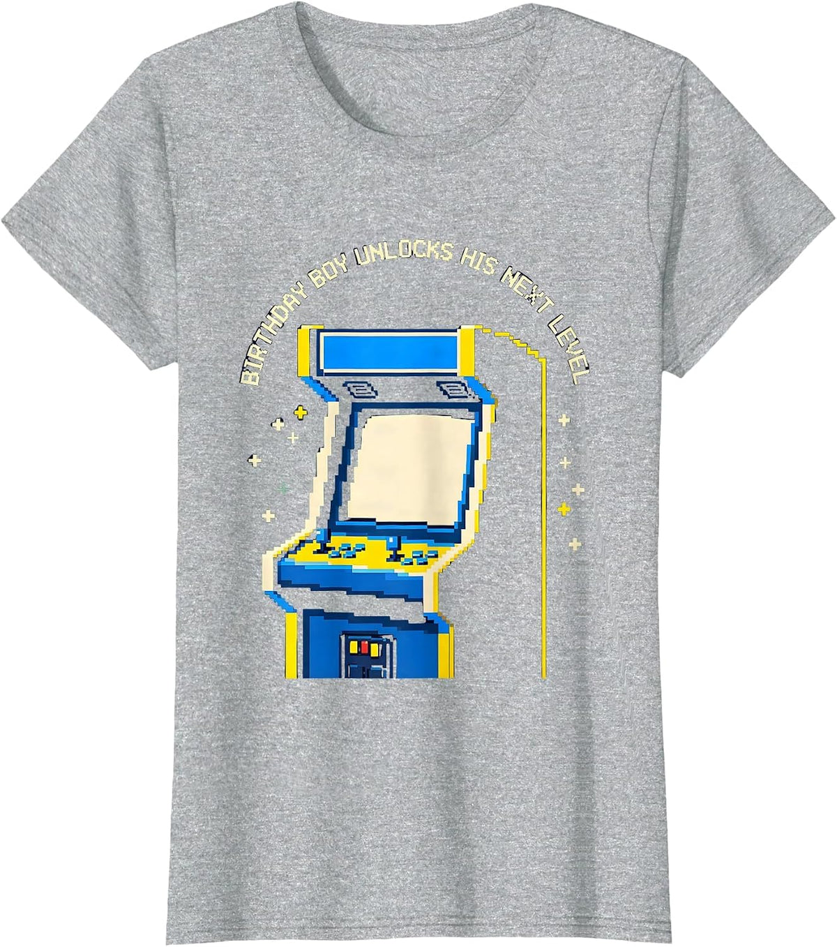 Birthday Boy Unlocks His Next Level Pixel Art Gamer Kids T-Shirt - Heather Grey