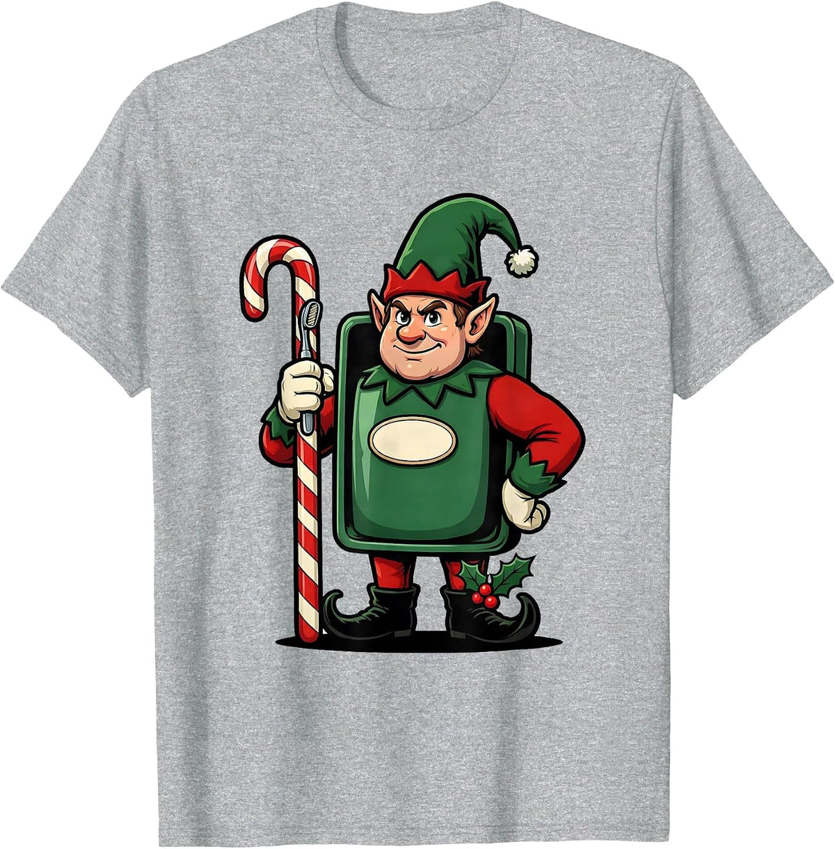 Men's Elf Dental Guard Cartoon Dentist Christmas Humor T-Shirt - Heather Grey