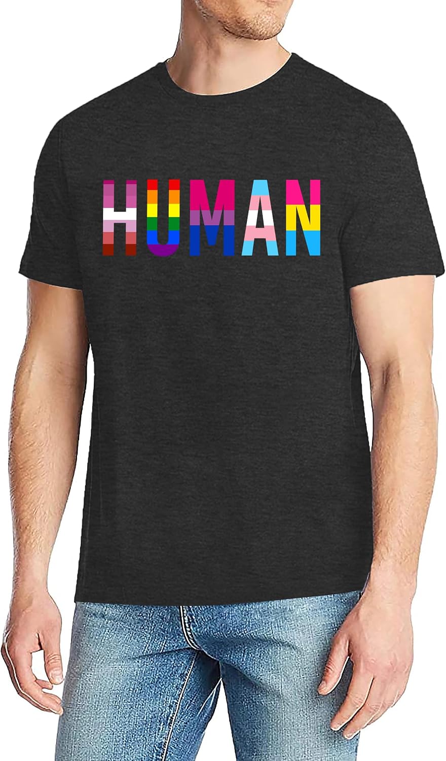 Pride Shirts Men: Human LGBTQ T Shirt Gay Pride Month Shirt Rainbow Graphic Tee LGBT Equality Blouse Tops - Grey3