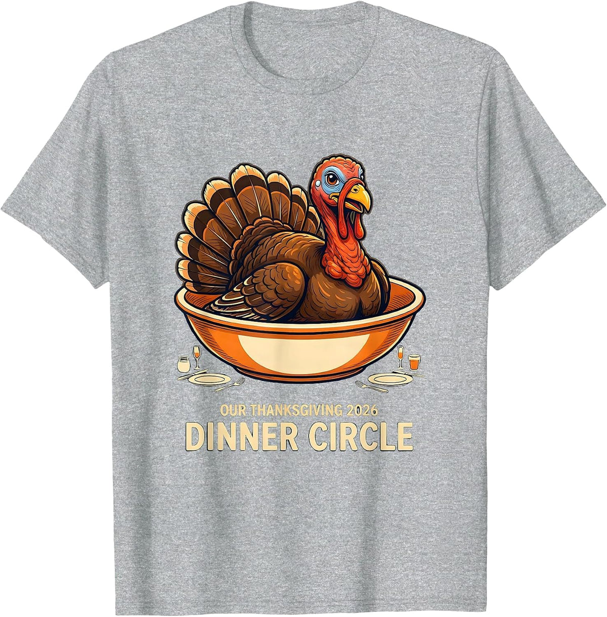 Men's Our Thanksgiving 2026 Dinner Circle Family Crew Funny T-Shirt - Heather Grey
