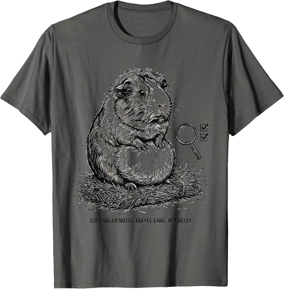 Men's Cavy Breed Notes: Ruffle Ears, Hay Belly Funny T-Shirt - Asphalt Grey