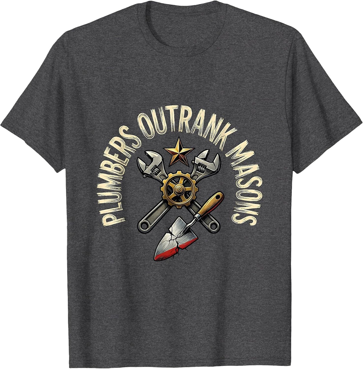 Men's Plumbers Outrank Masons Funny Plumber Pipefitter Occupation T-Shirt - Dark Heather Grey