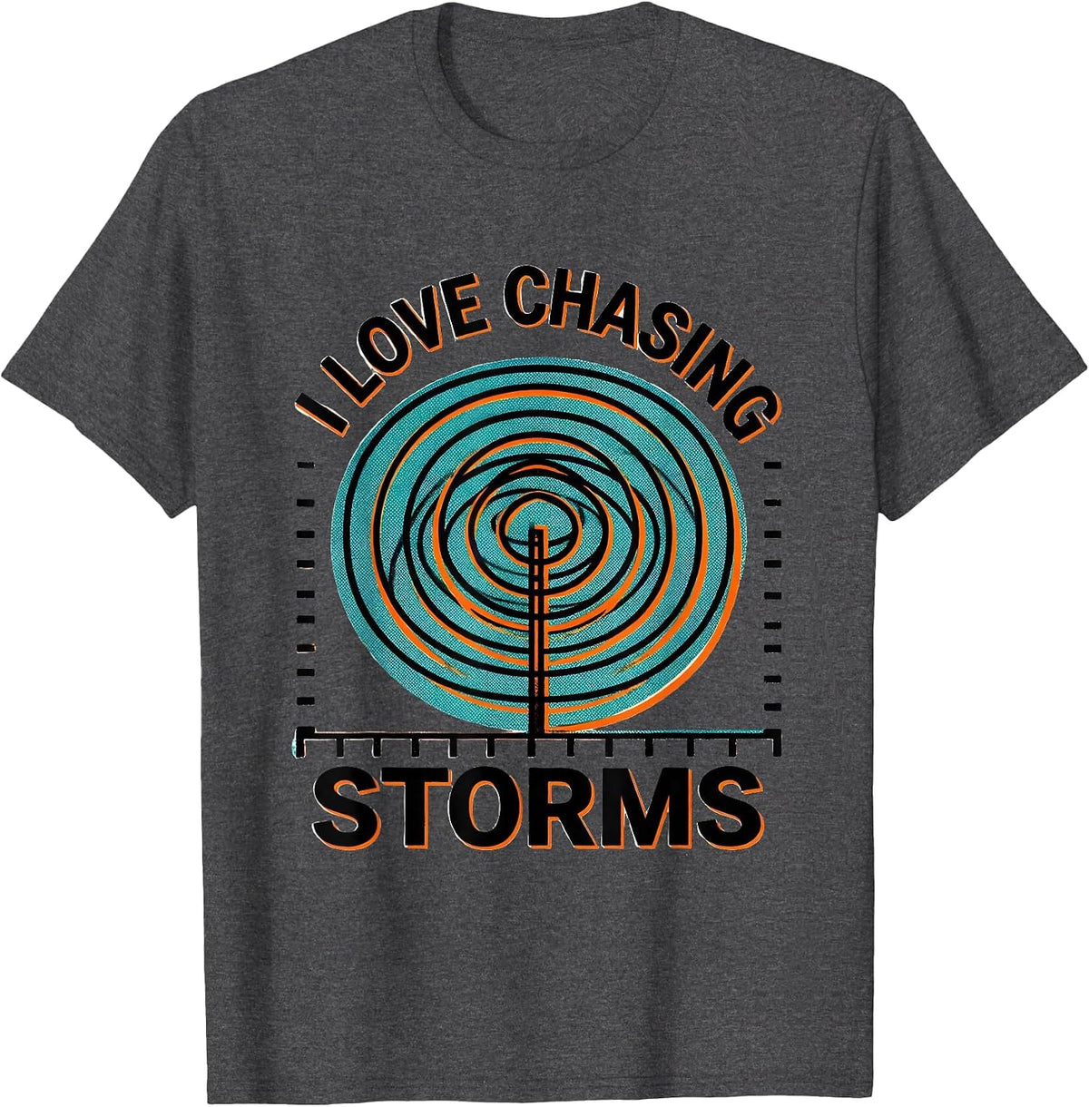 Men's I Love Chasing Storms Risograph Storm Chaser Meteorology T-Shirt - Dark Heather Grey