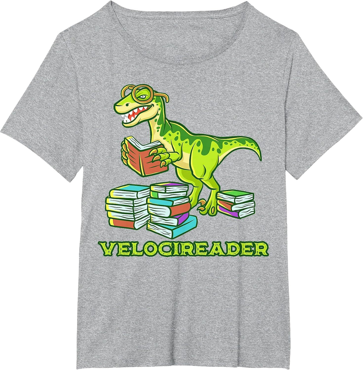 Velocireader Dinosaur Book Reading Velociraptor Dino T-Shirt - Heather Grey