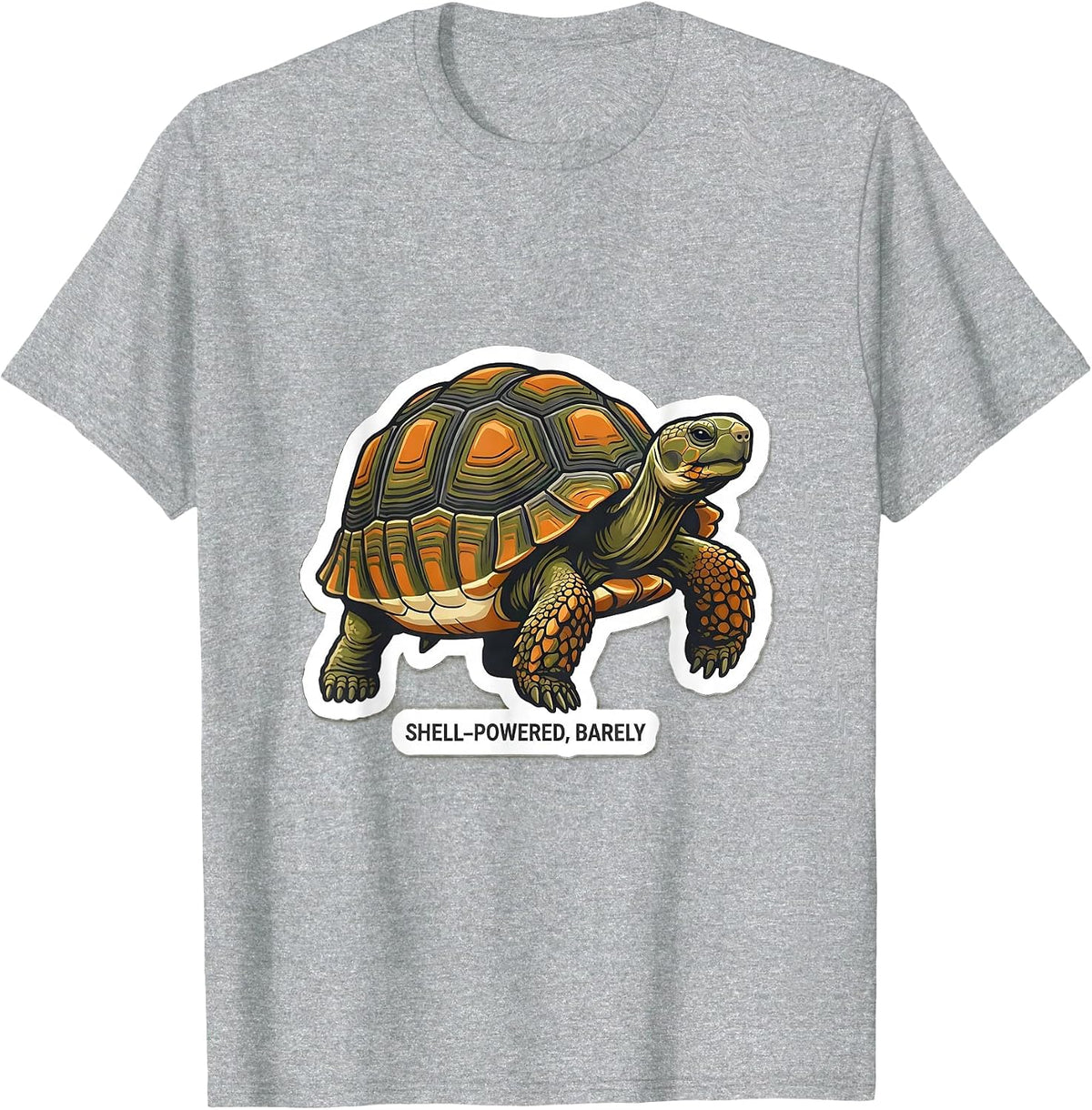 Men's Shell-Powered, Barely Funny Tortoise Lover Reptile Gift T-Shirt - Heather Grey