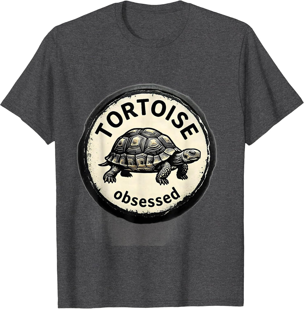 TORTOISE obsessed Rubber Stamp Minimalist Line Art Animal T-Shirt - Dark Heather Grey