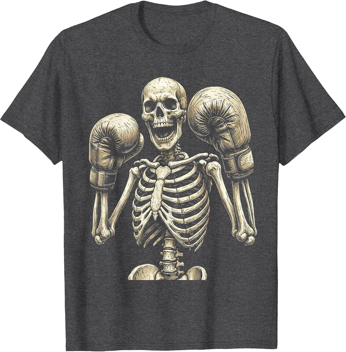 Men's Skeleton Boxer Victory Gloves Raised Graphic T-Shirt - Dark Heather Grey