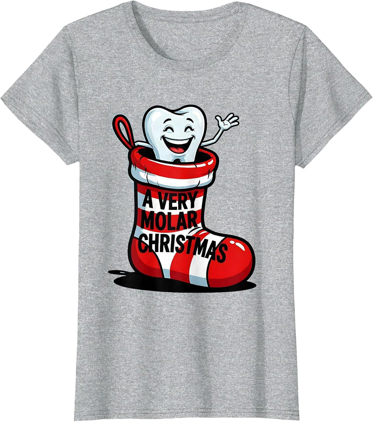 Women's A Very Molar Christmas Cartoon Dental Humor Dentist T-Shirt - Heather Grey