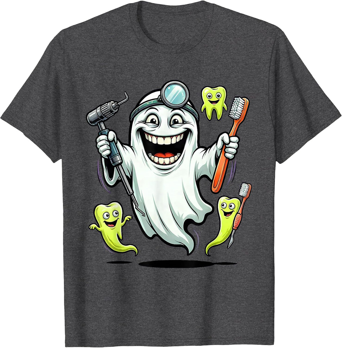 Haunted Dental Office Halloween Ghost Design T-Shirt - Dark Heather Grey