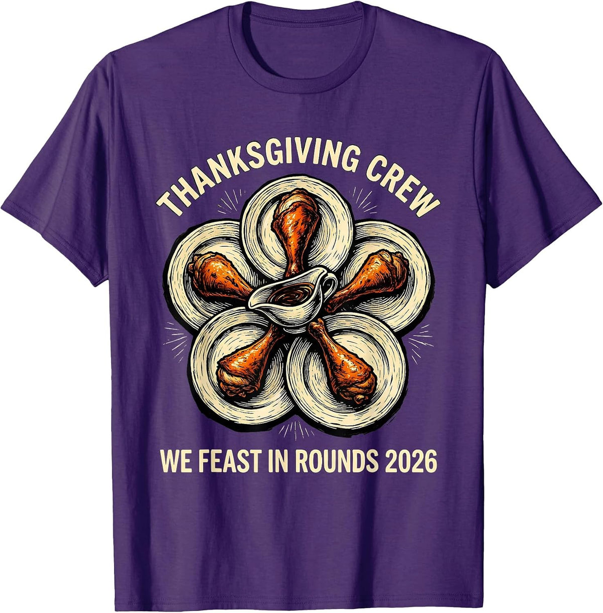 Men's Thanksgiving Crew 2026 We Feast In Rounds Family T-Shirt - Purple