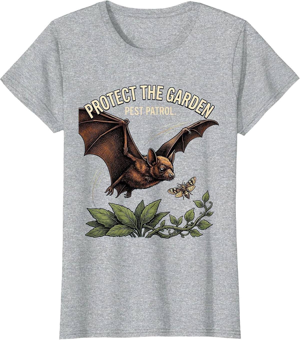 Women's Protect The Garden Pest Patrol Bat Lover Wildlife T-Shirt - Heather Grey
