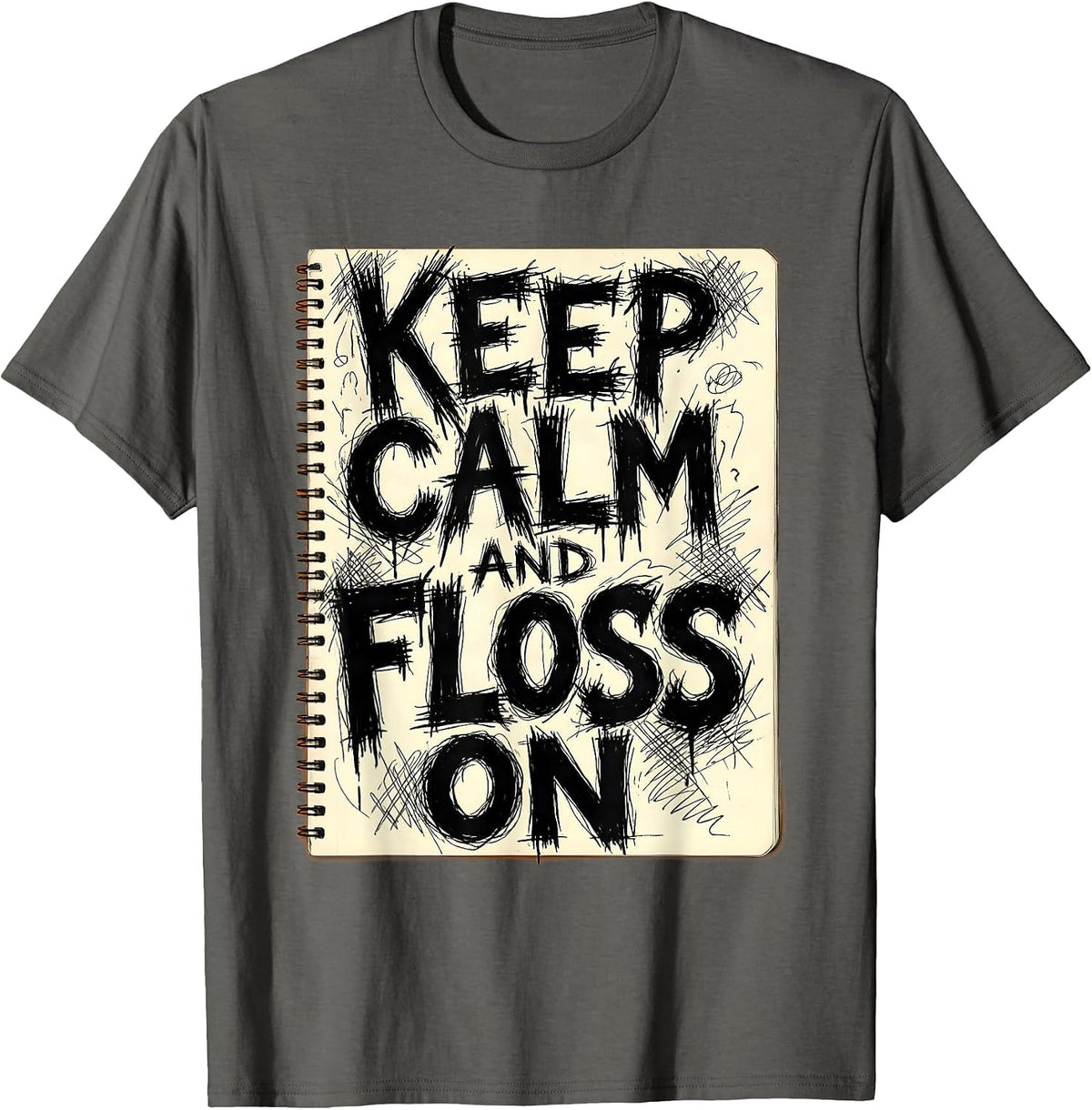 Men's Keep Calm and Floss On Halloween Dental Design T-Shirt - Asphalt Grey