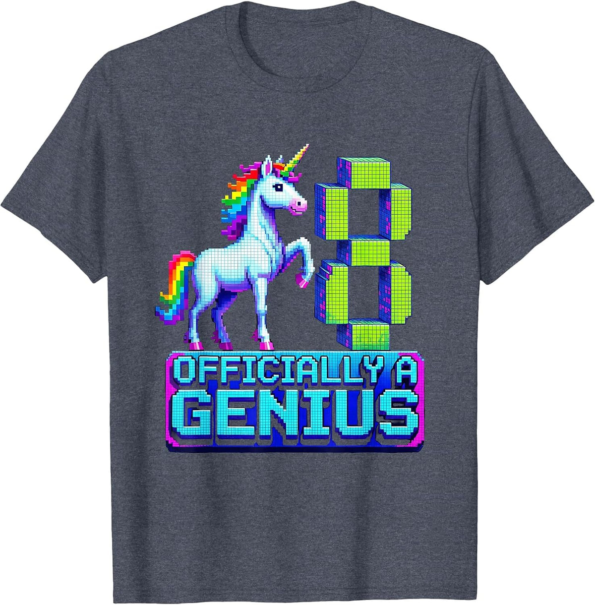 Officially A Genius Pixel Art Unicorn Birthday Girl Party T-Shirt - Heather Blue