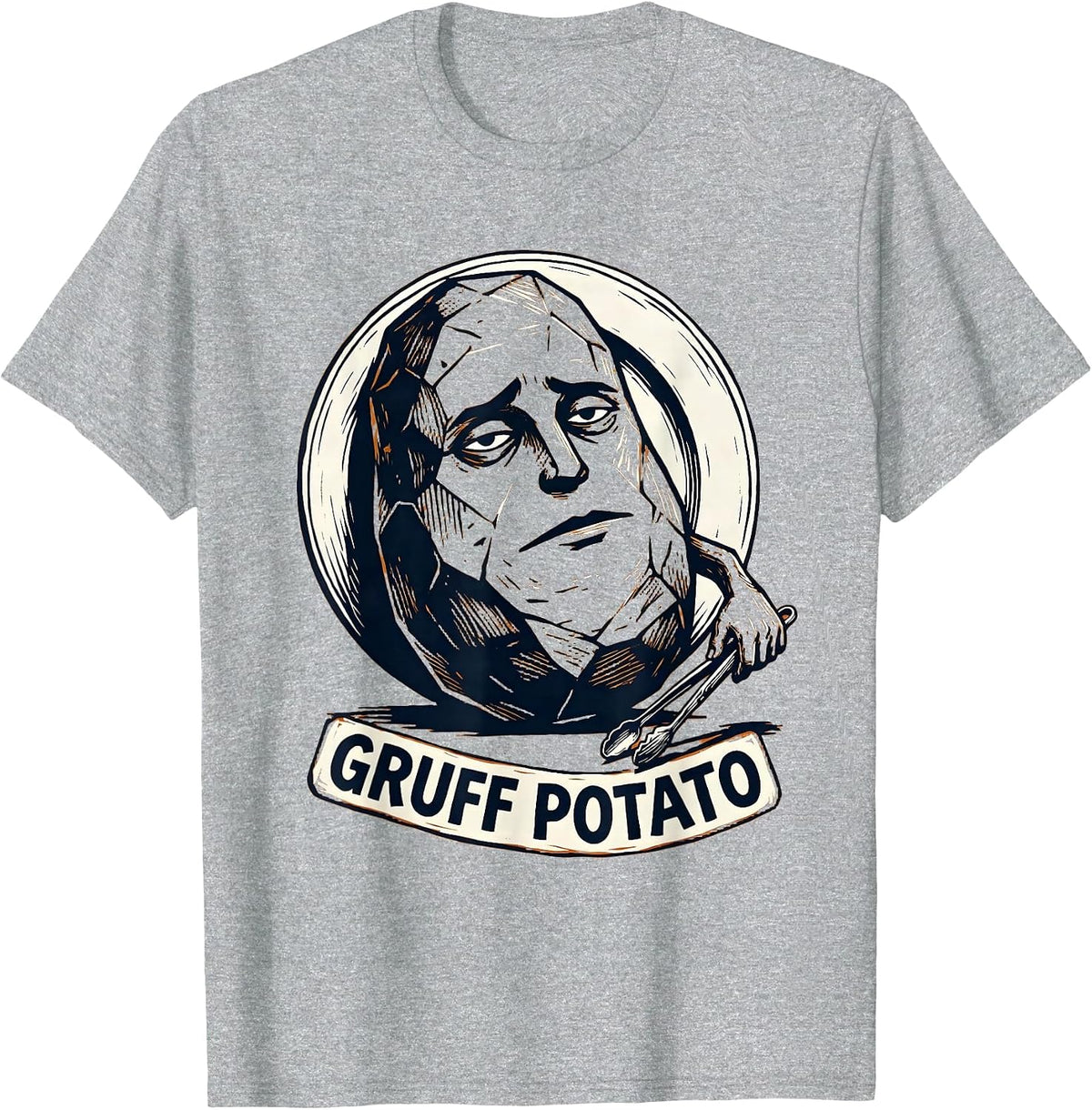 Men's Gruff Potato Funny Couples Thanksgiving Matching Linocut T-Shirt - Heather Grey