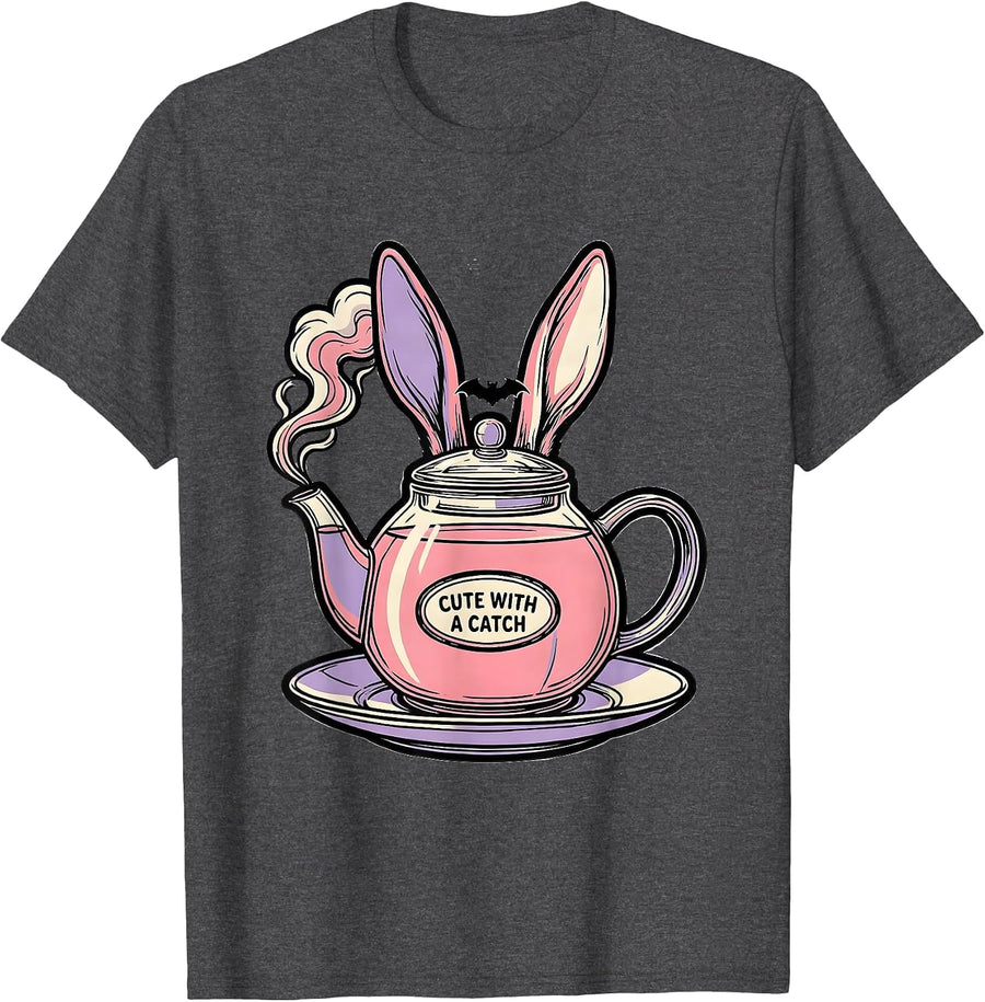 Men's Cute With A Catch Whimsical Alt Kawaii Goth Bunny Rabbit T-Shirt - Dark Heather Grey