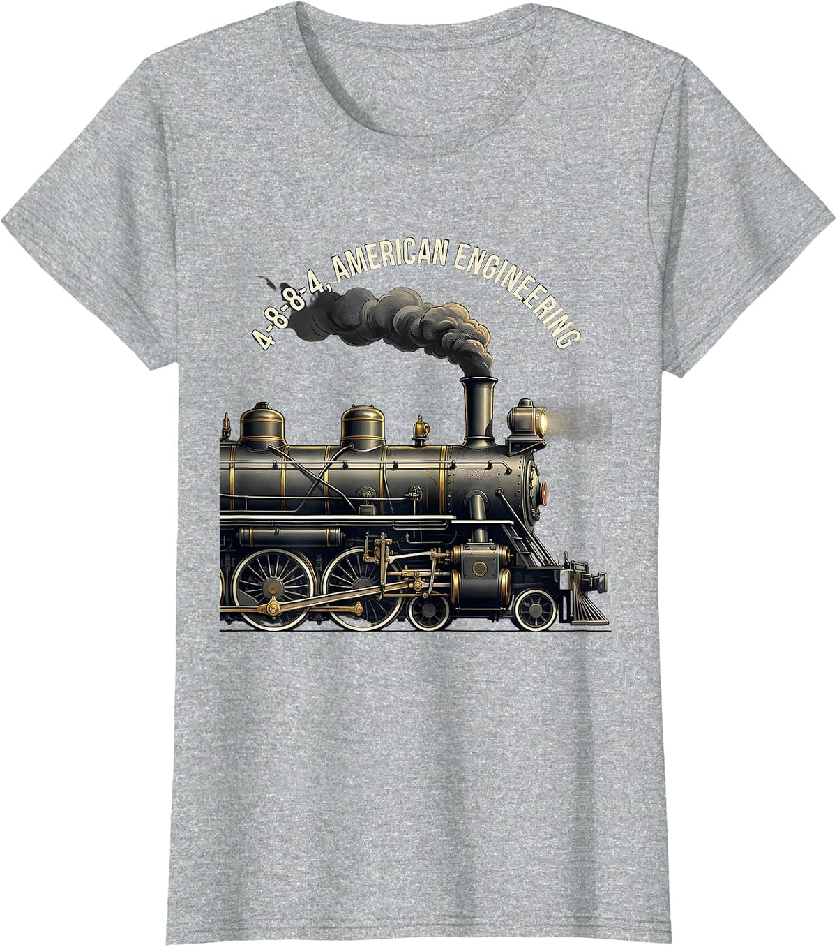 4-8-8-4 American Engineering Vintage Steam Locomotive Train T-Shirt - Heather Grey