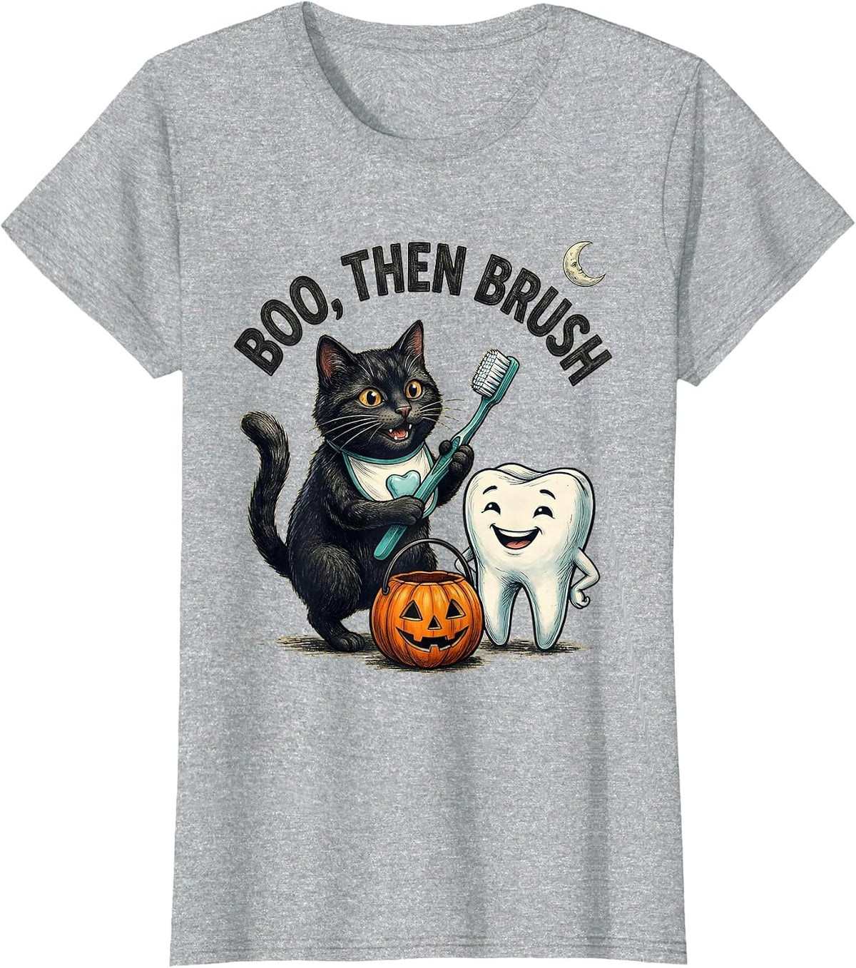 Women's Boo Then Brush Halloween Dentist Dental Humor Costume T-Shirt - Heather Grey