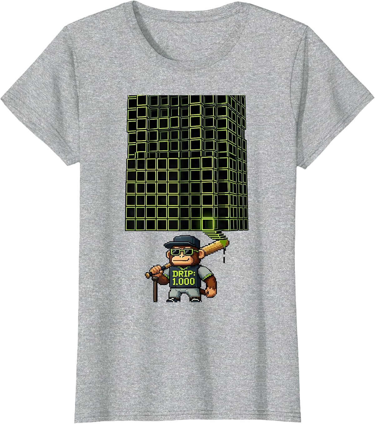Women's Drip: 1.000 Pixel Art Monkey Baseball Streetwear Youth Humor T-Shirt - Heather Grey