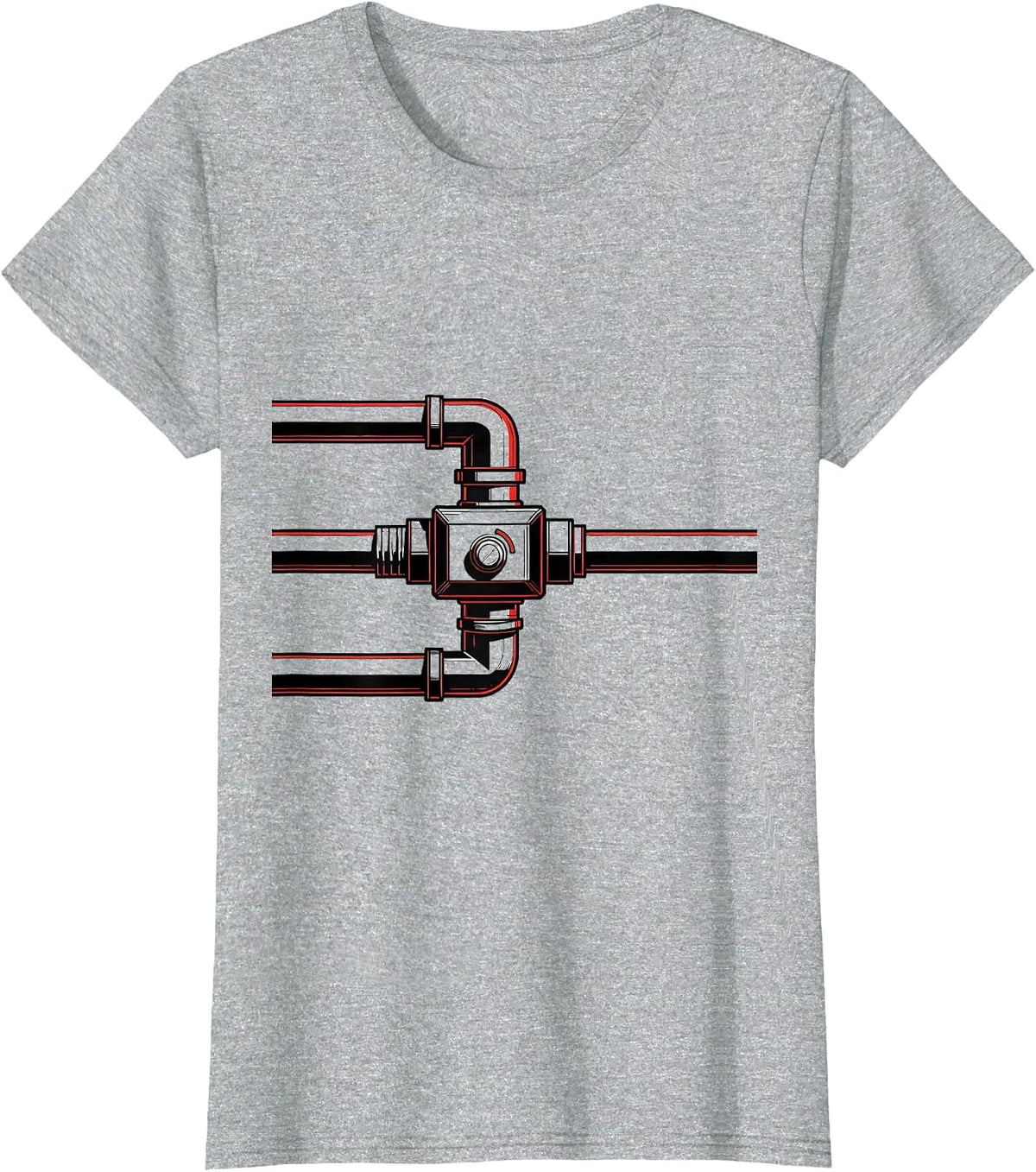 Women's Minimal Diverter Valve Funny Plumber Pipefitter Occupation T-Shirt - Heather Grey