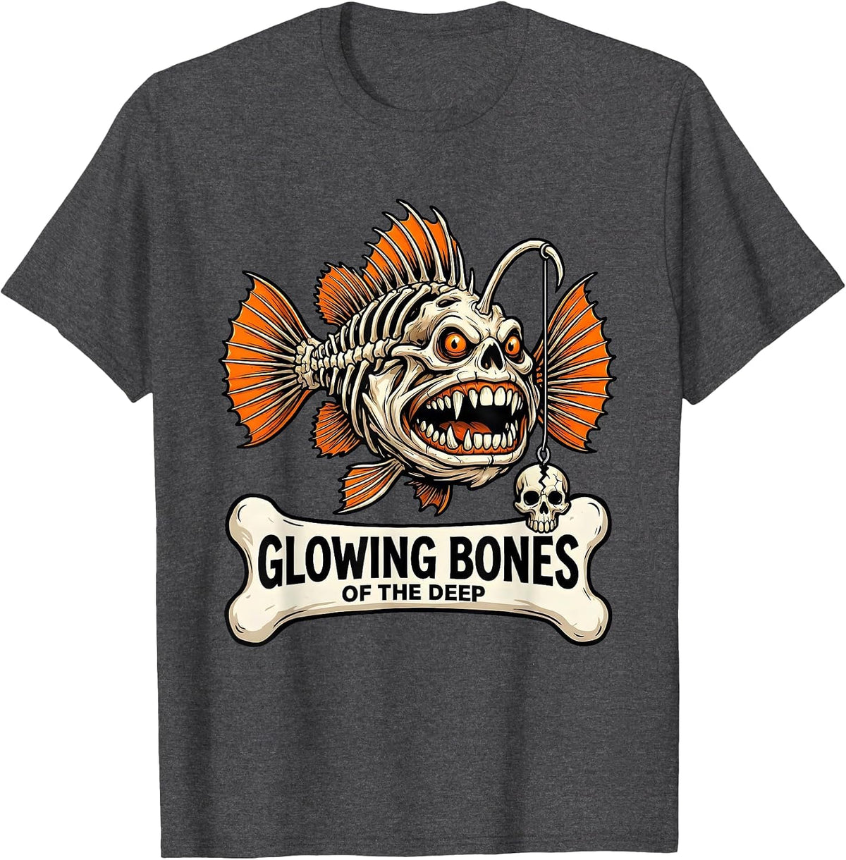 Men's Halloween Skeleton Anglerfish Glowing Bones Design T-Shirt - Dark Heather Grey