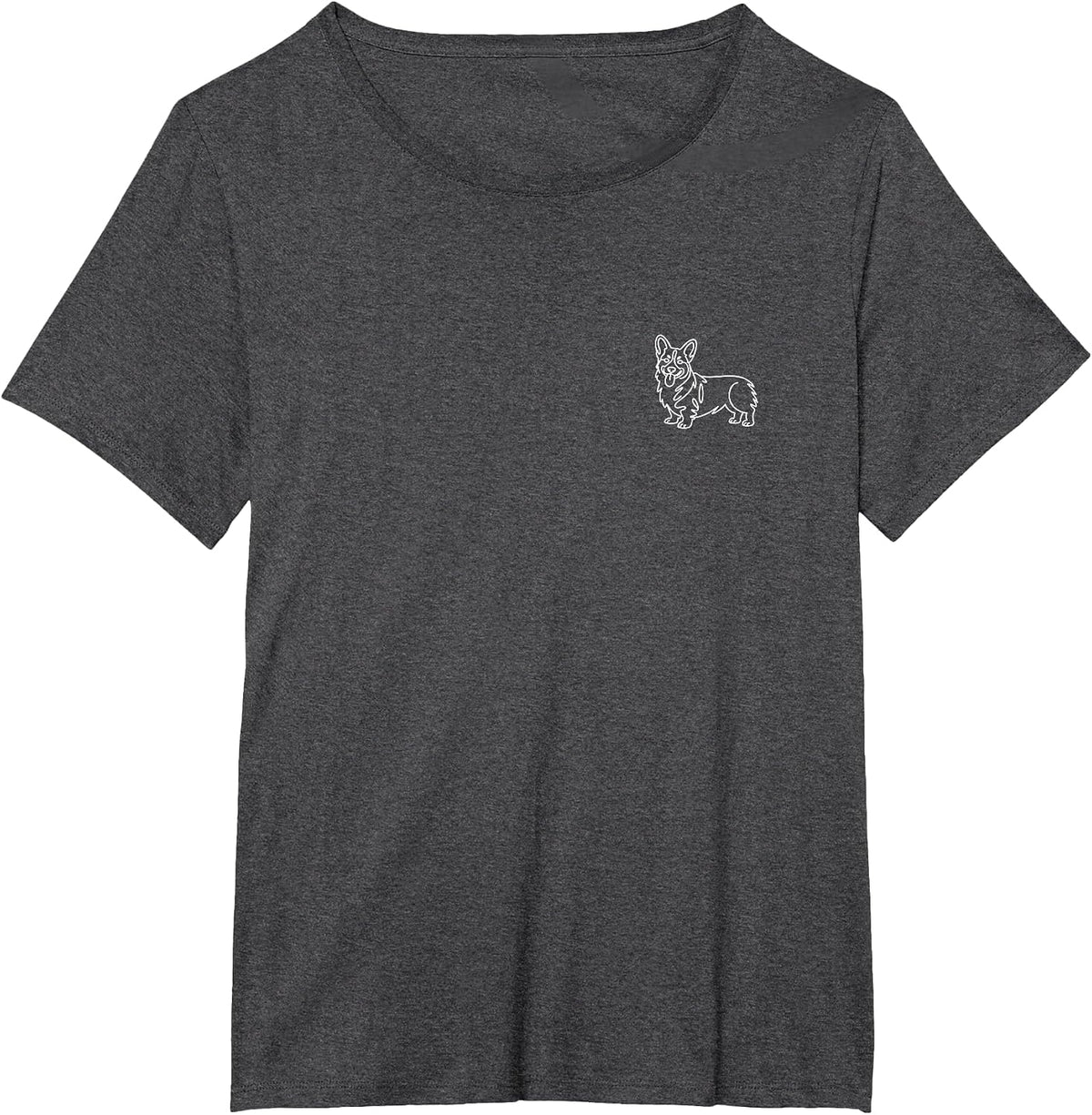 Pembroke Welsh Corgi Minimalist Badge Patch Line Art T-Shirt - Dark Heather Grey