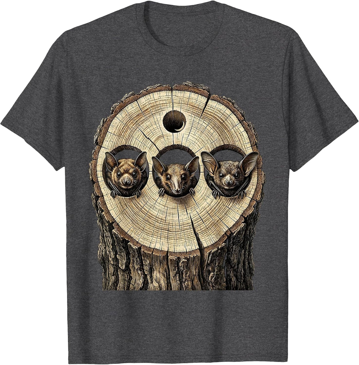Three Bats Vintage Nature Conservation Halloween T-Shirt - Dark Heather Grey