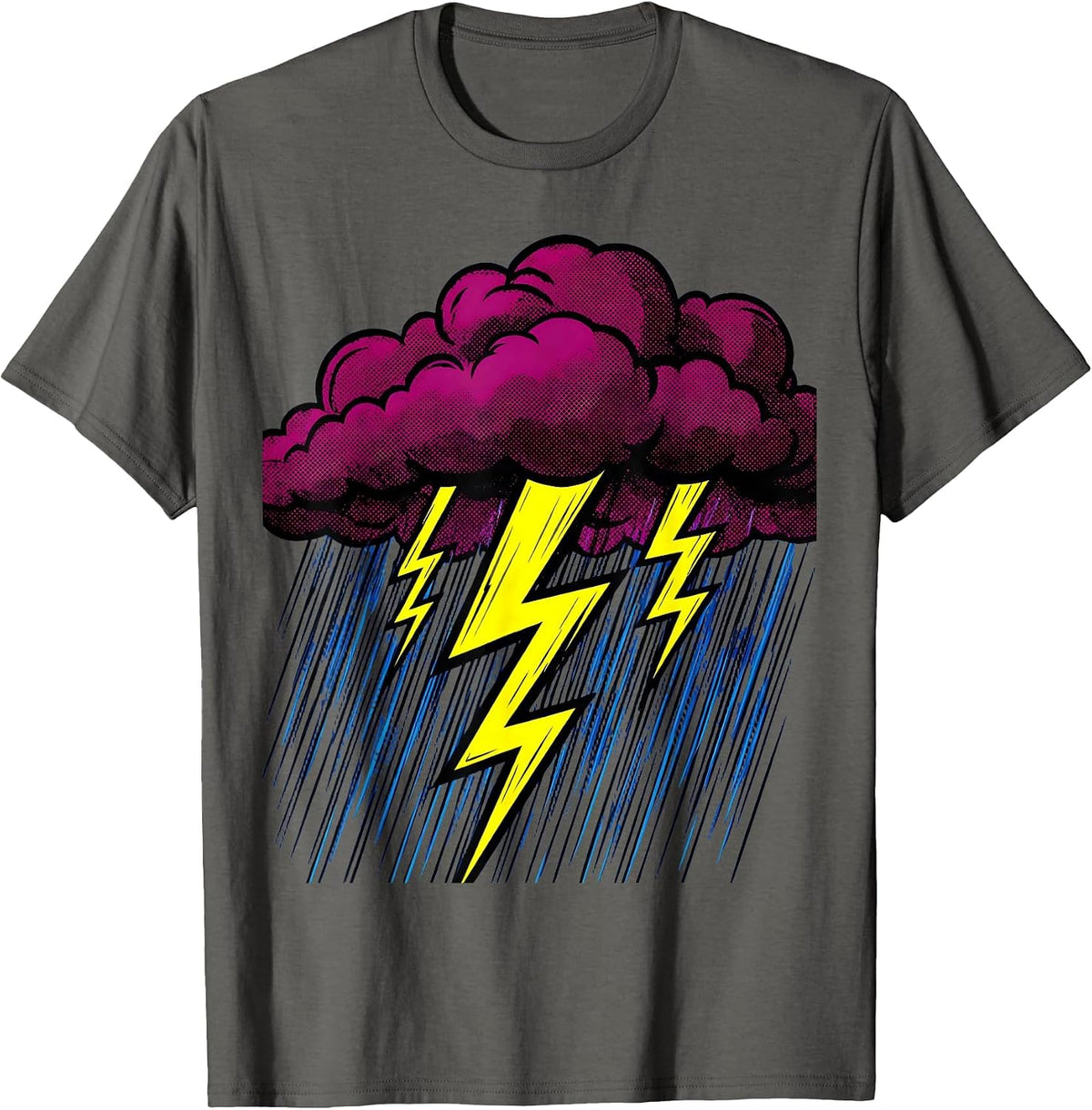 Storm Cloud Raining Lightning Bolts Graphic T-Shirt - Asphalt Grey