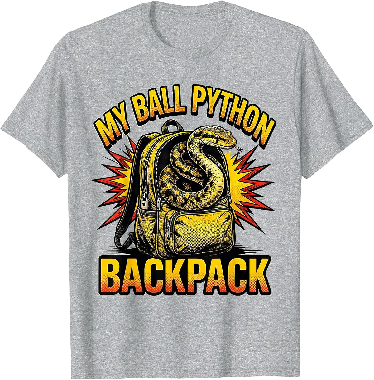 Men's My Ball Python Backpack Comic Book Reptile Lover Snake Humor T-Shirt - Heather Grey