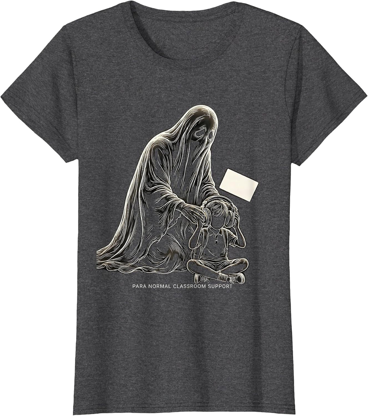 Women's Para Normal Classroom Support Funny Ghost Paraprofessional T-Shirt - Dark Heather Grey