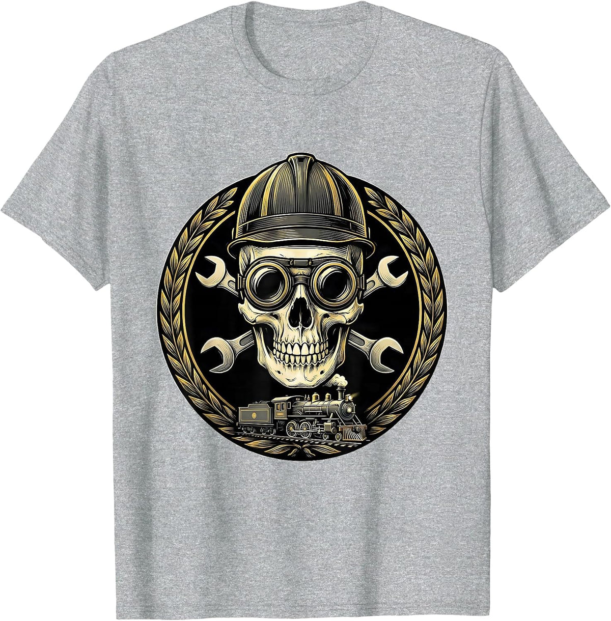 Men's Skull Engineer Cap and Goggles Graphic Tee T-Shirt - Heather Grey