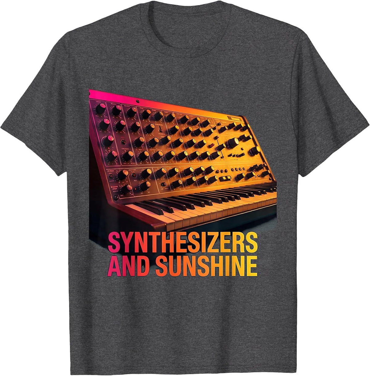 Synthesizers and Sunshine Retro 80s Design T-Shirt - Dark Heather Grey