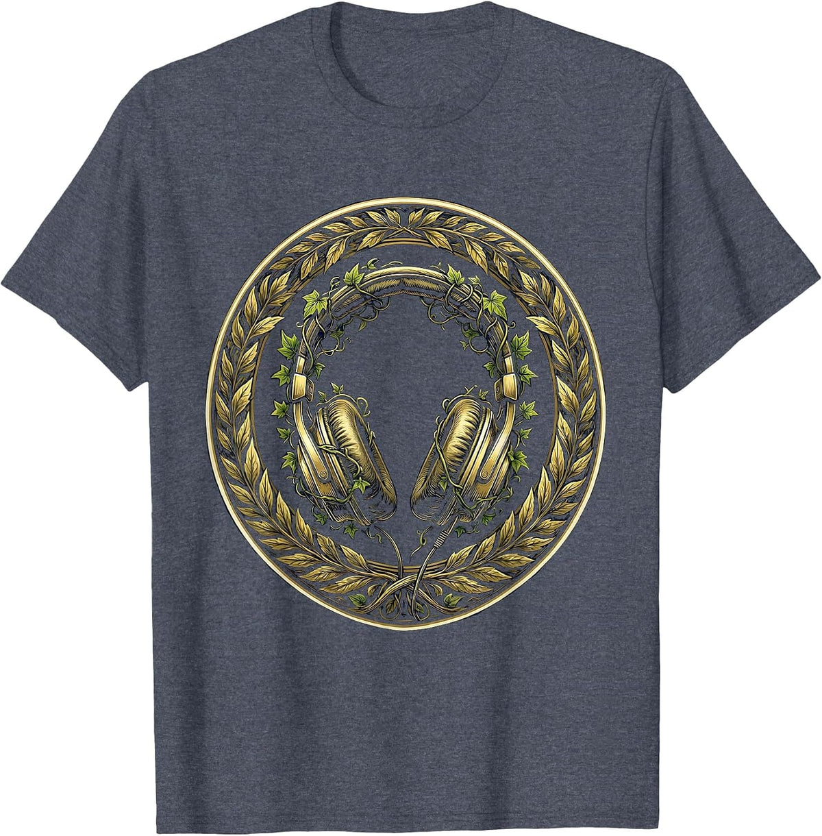 Music Teacher Headphones Wrapped in Ivy Vines T-Shirt - Heather Blue