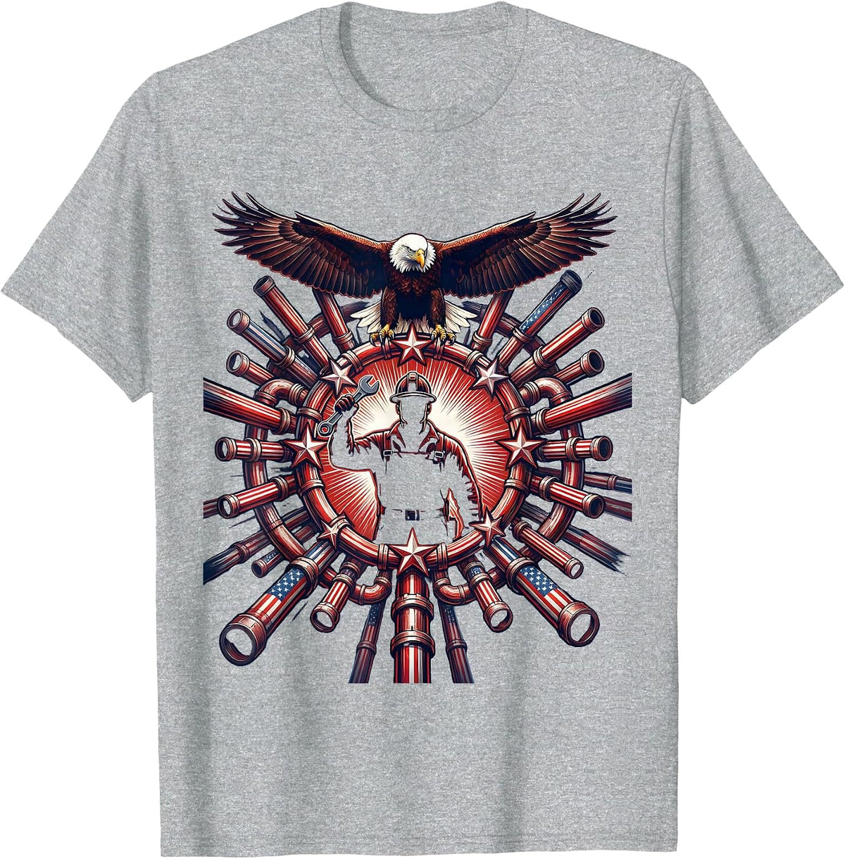 Men's Pipefitter Tangled Pipes Blue Collar Graphic T-Shirt - Heather Grey