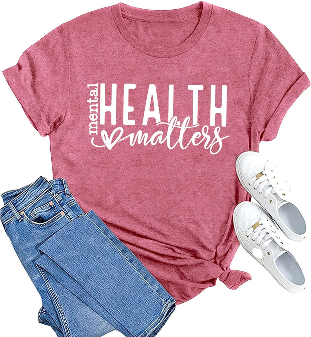 Mental Health Matters Shirt Womens Therapist Psychologist Tshirt Human Brain Illness Awareness Short Sleeve - Pink
