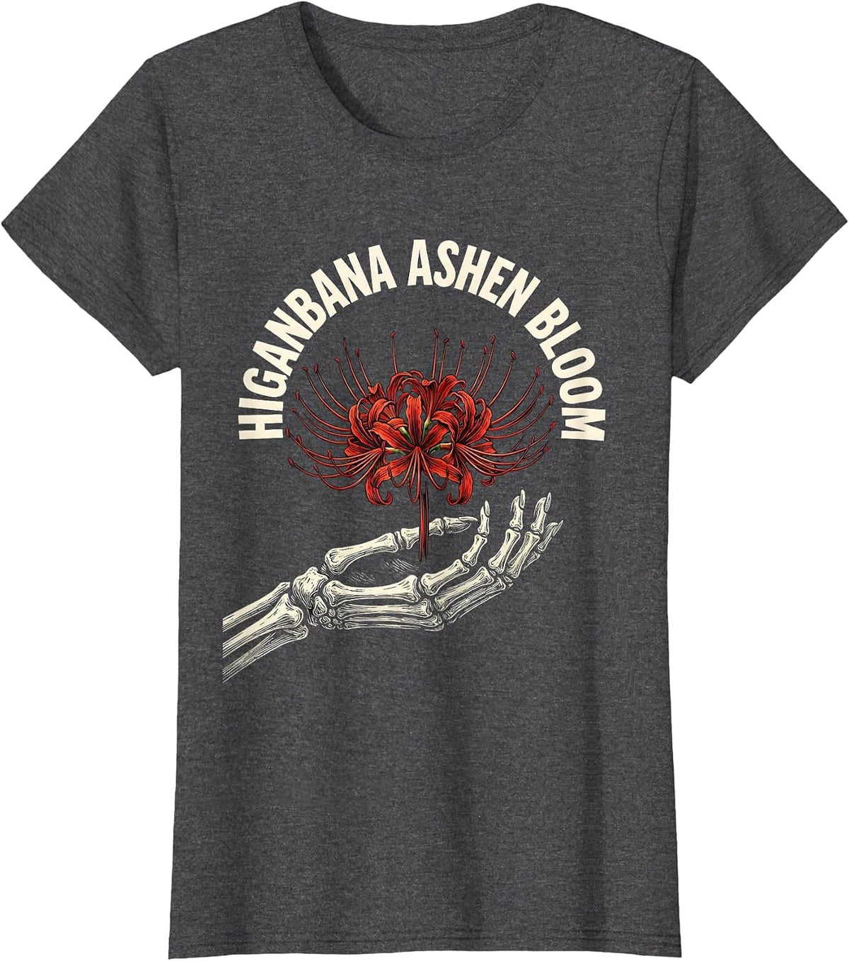 Women's Higanbana Ashen Bloom Horror Anime Kawaii Goth Aesthetic T-Shirt - Dark Heather Grey