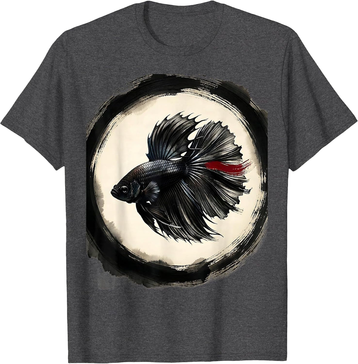 Colorful Betta Fish Flowing Fins Art Design T-Shirt - Dark Heather Grey
