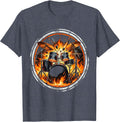 Exploding Drum Kit Flames Rock Band Graphic T-Shirt - Heather Blue